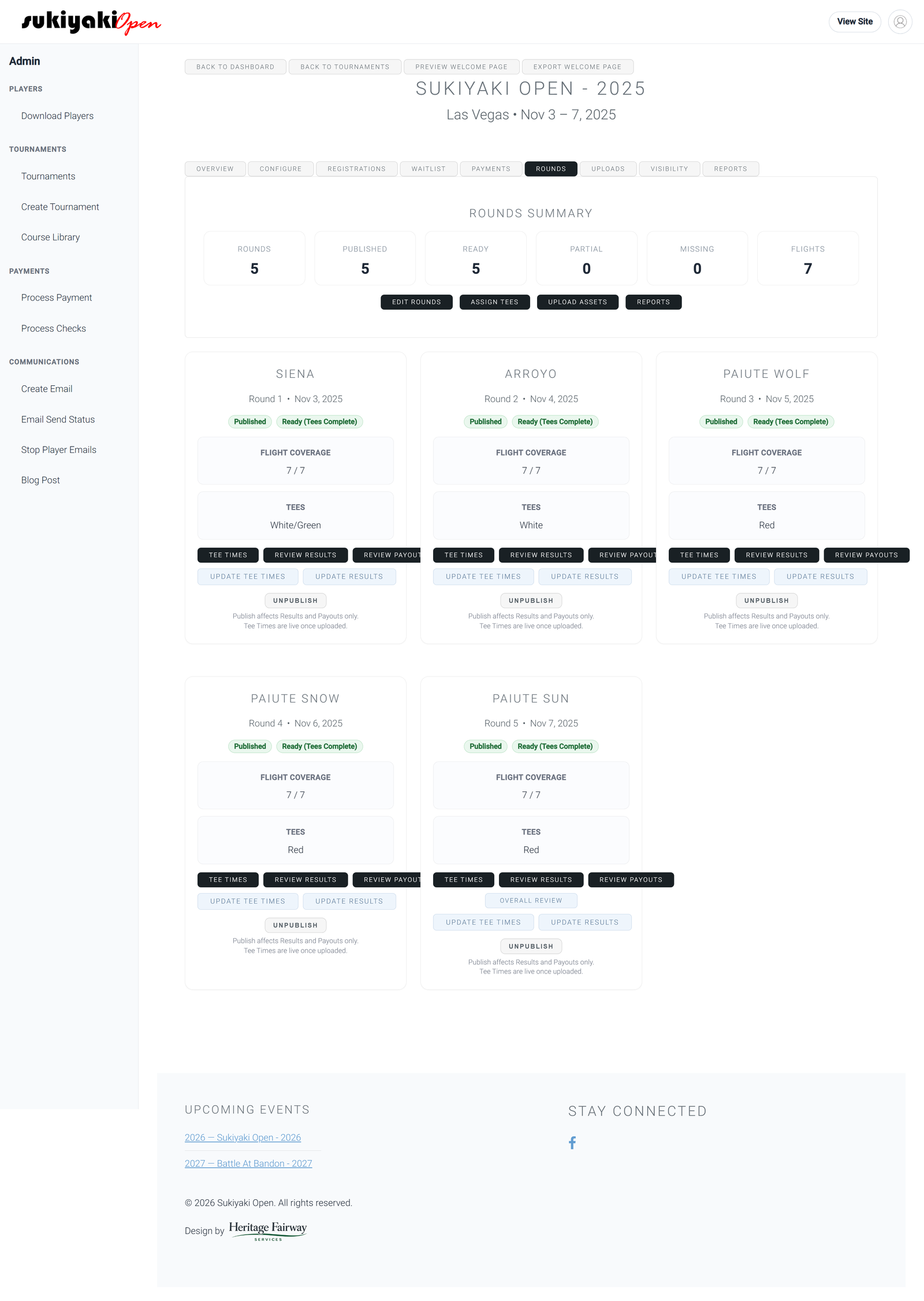 Sukiyaki Open tournament management screen