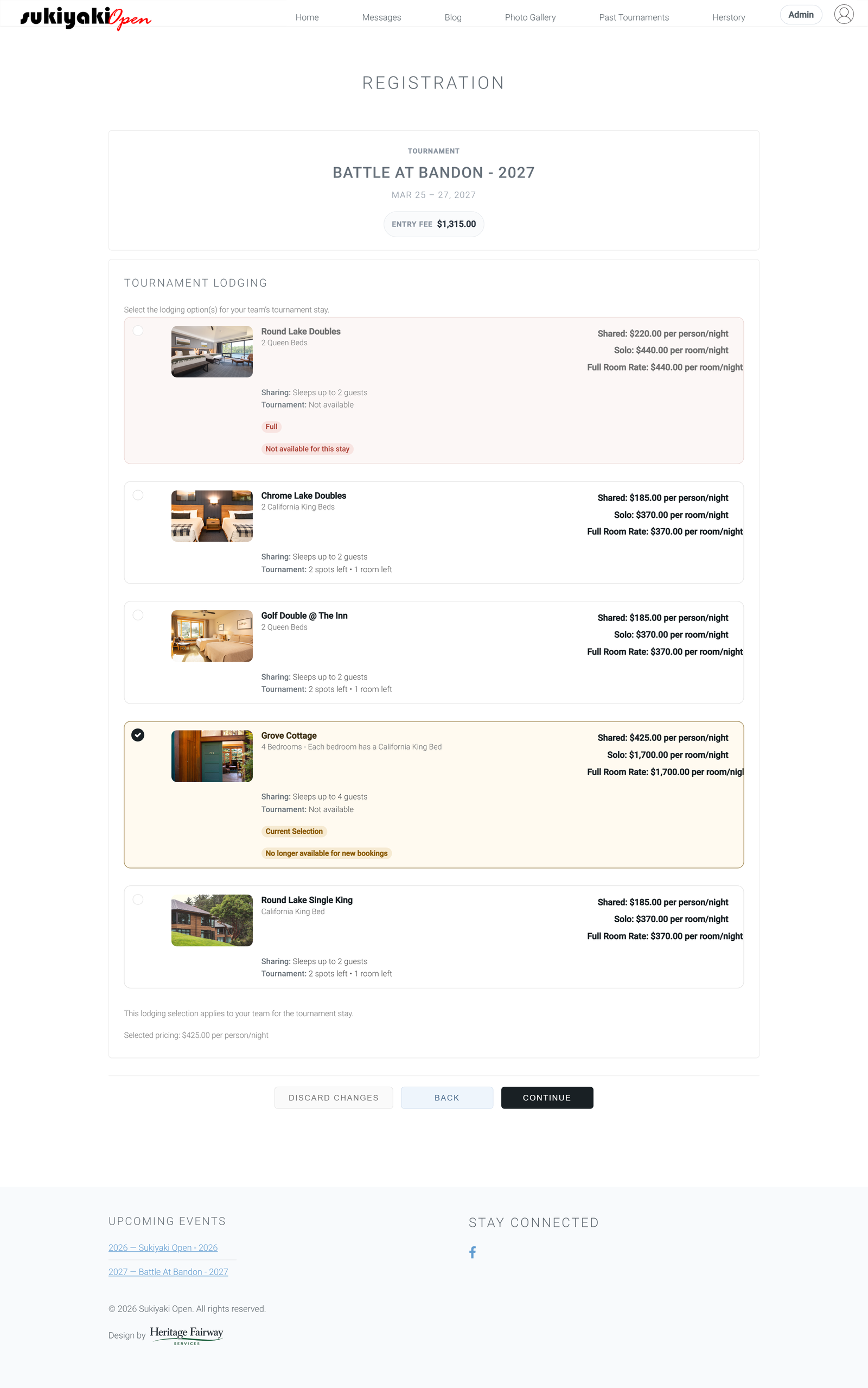 Sukiyaki Open lodging management screen