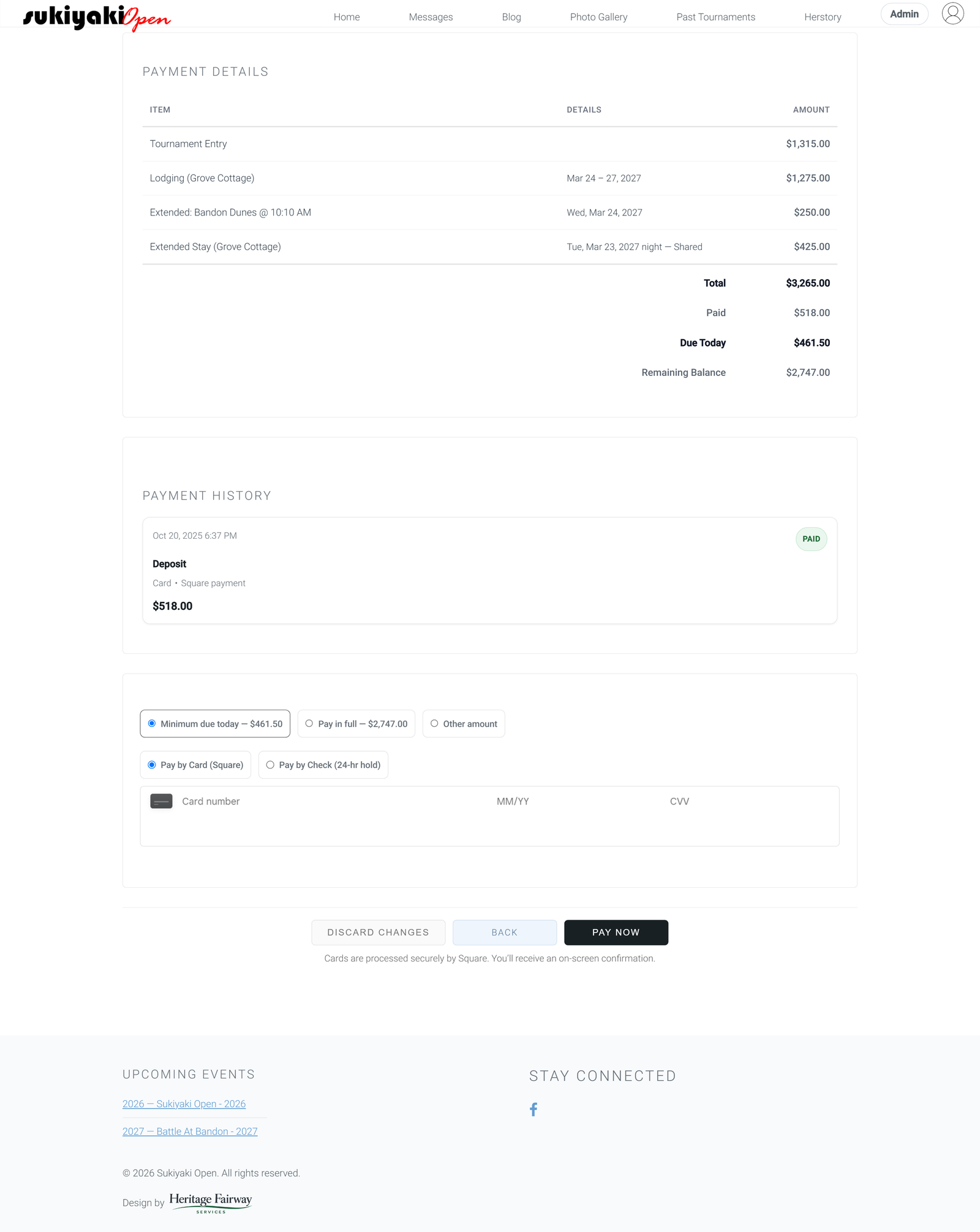 Sukiyaki Open online payments screen