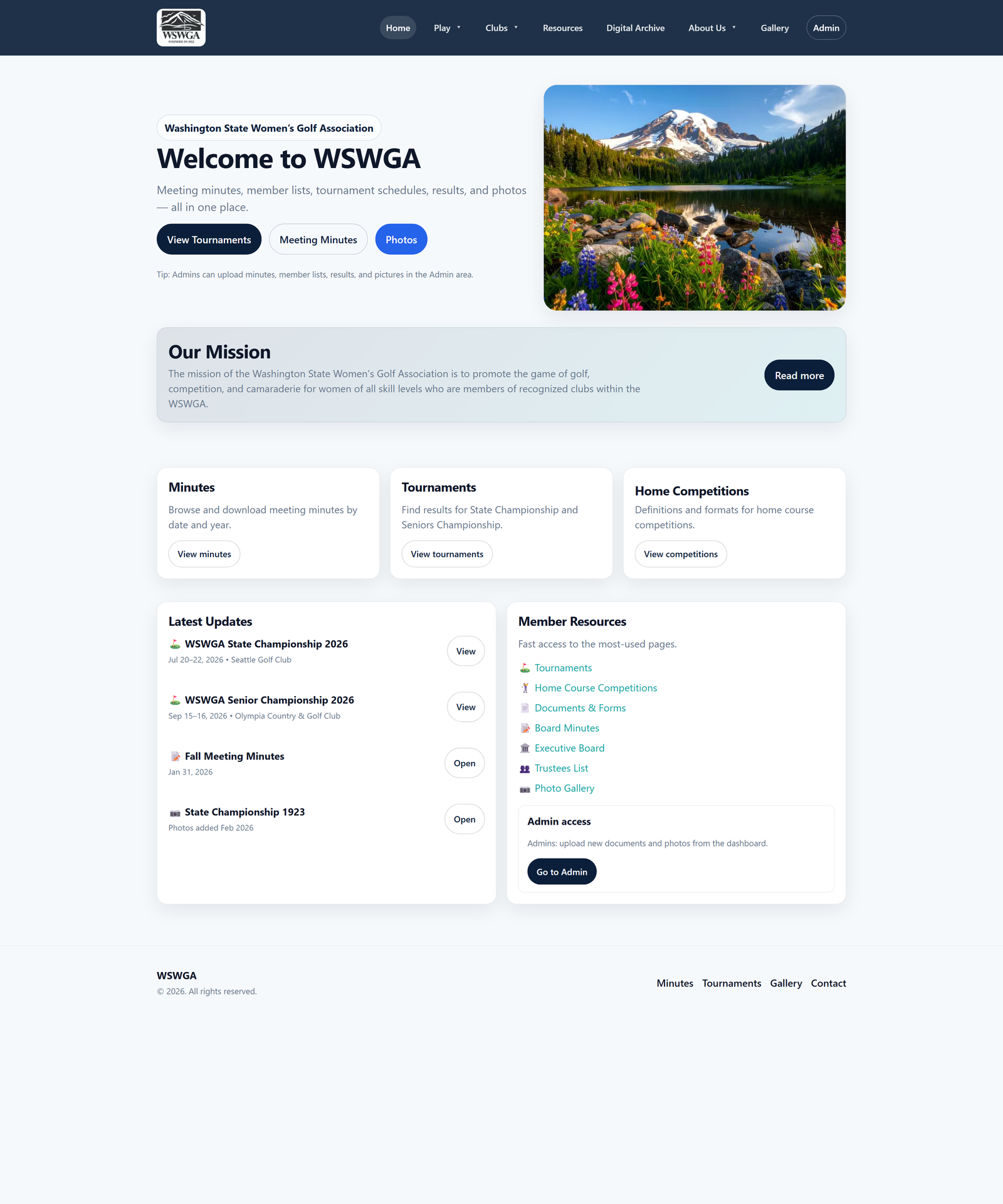 WSWGA website dashboard